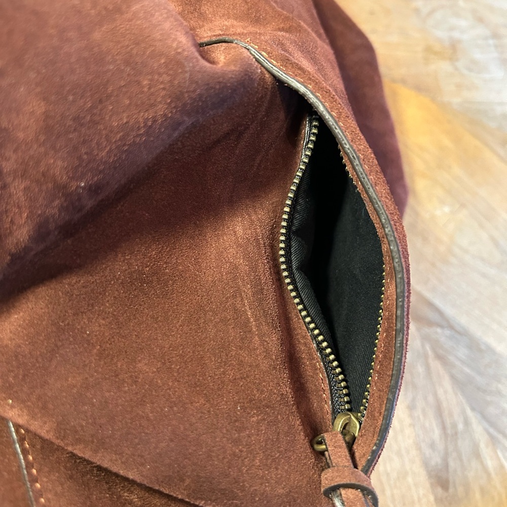 Sundance Origami Italian Suede Bag -  Brown, zip pockets inside and out. EUC - Picture 11 of 13